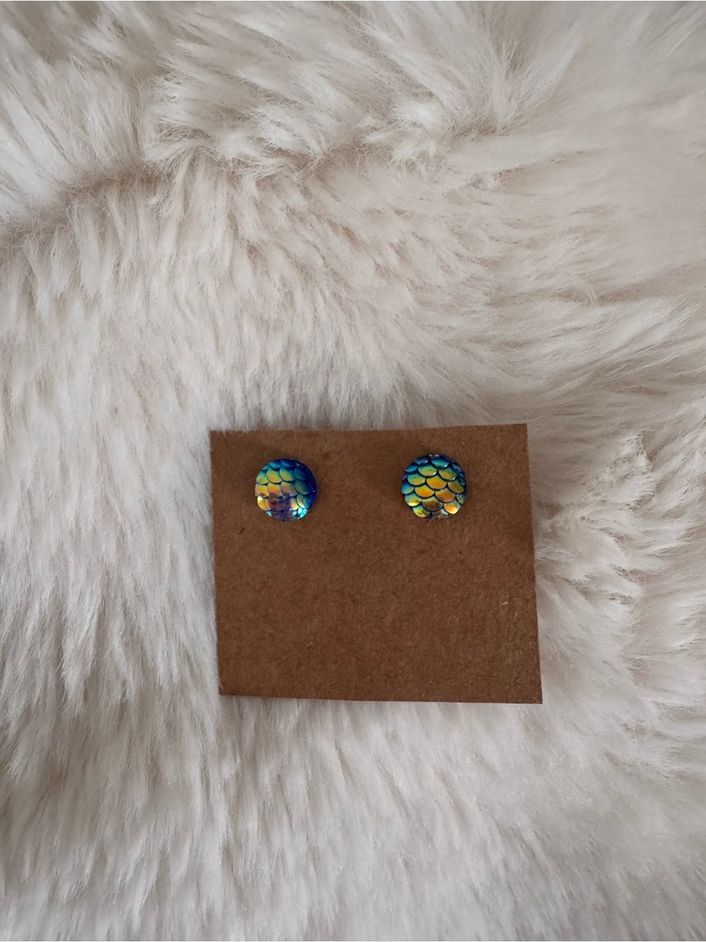 Iridescent Mermaid Scale Stud Earrings - Blue Green Yellow